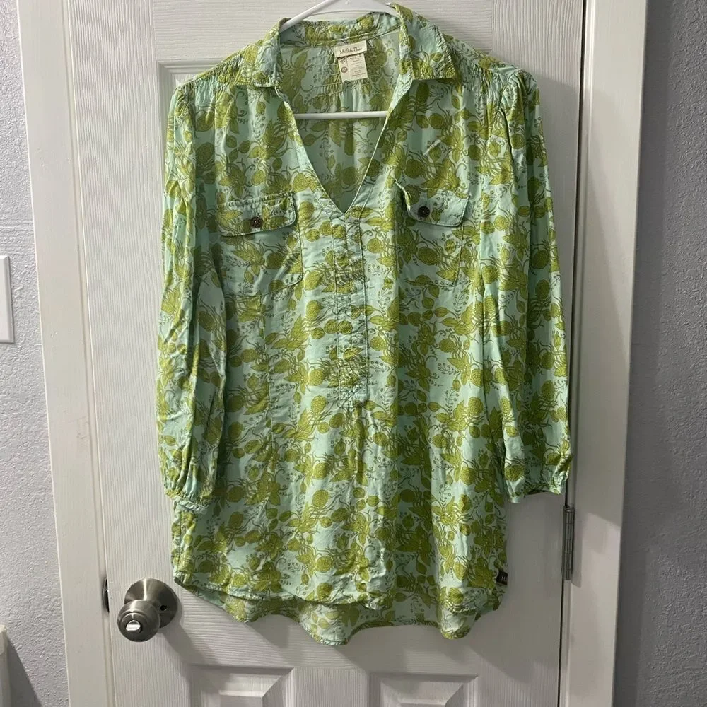 Matilda Jane 3/4 Sleeve Blouse Green with leaf print Medium Tunic Pullover - Picture 2 of 8